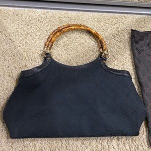 Gucci vintage bamboo handle GG canvas bag